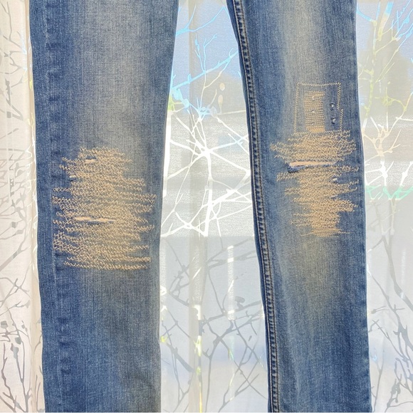 ACNE STUDIOS kex catch low waist skinny straight leg knee stitching blue jeans - Picture 4 of 10